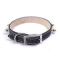 DOUBLE RIVETTED LEATHER COLLAR, DECORATED WITH GOLD METAL SPIKES